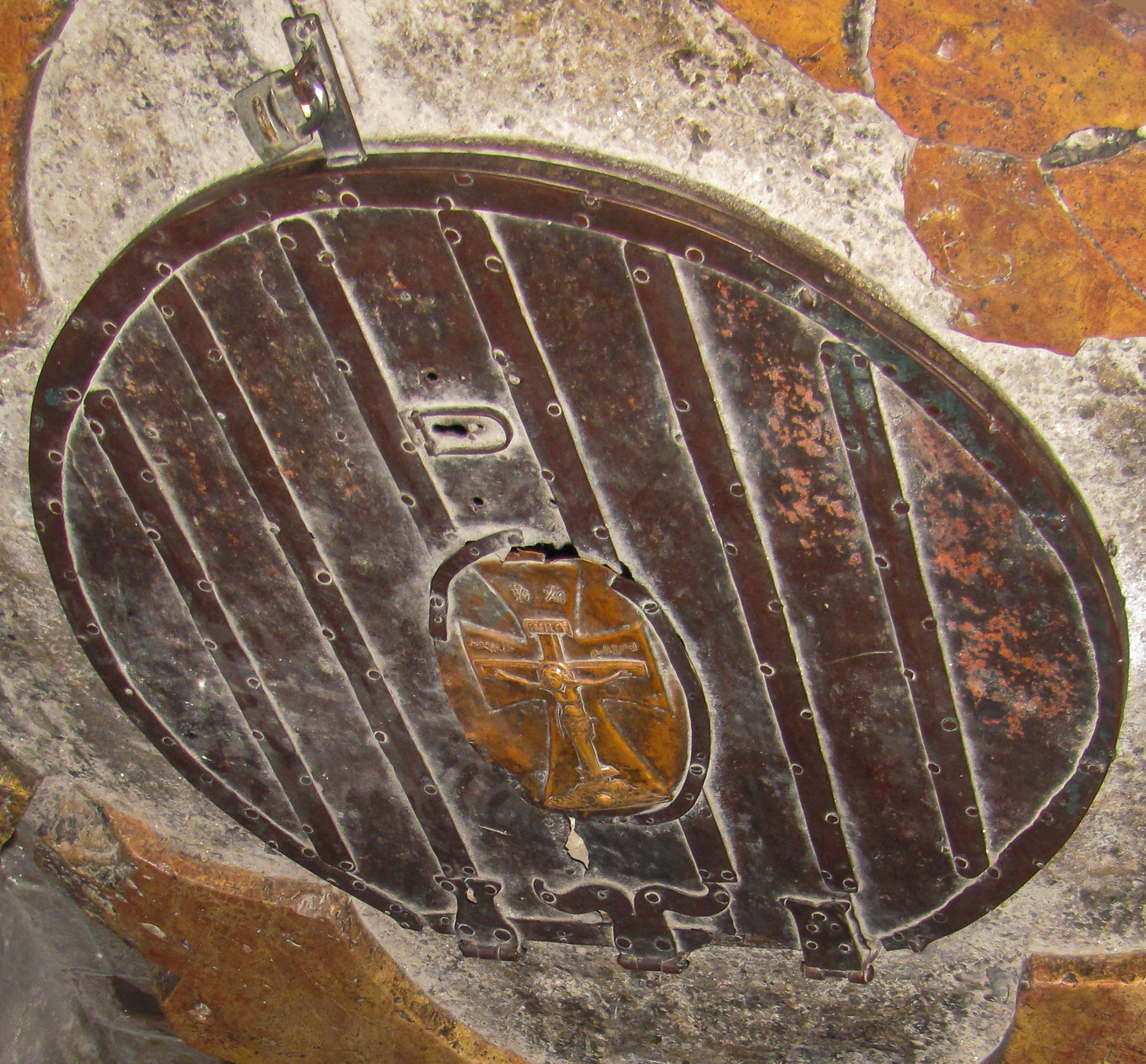 Baptismal Font Cover with image of Jesus on the Cross